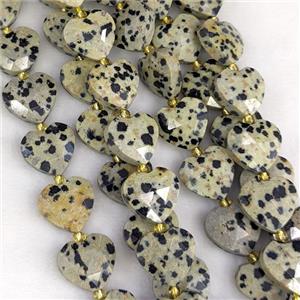 Black Dalmatian Jasper Heart Beads Faceted, approx 14mm [GB25234]