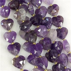 Purple Amethyst Heart Beads Faceted, approx 14mm [GB25235]