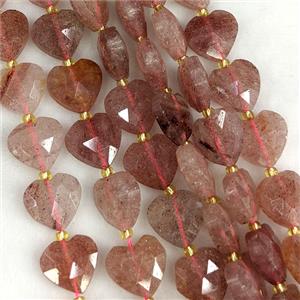 Natural Pink Strawberry Quartz Heart Beads Faceted, approx 14mm [GB25237]