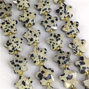 Natural Black Dalmatian Jasper Star Beads Faceted, approx 14mm [GB25239]