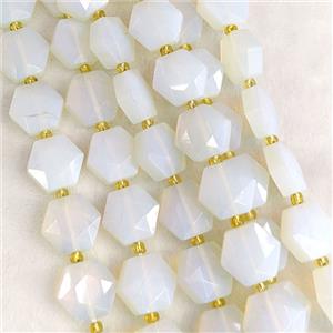 White Opalite Hexagon Beads Faceted, approx 12-13mm [GB25242]