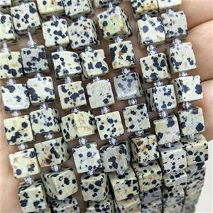 Natural Black Dalmatian Cube Beads, approx 8mm [GB25246]