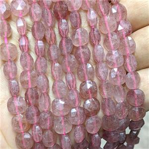 Natural Pink Strawberry Quartz Square Beads Faceted, approx 8mm [GB25323]