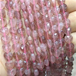 Natural Pink Strawberry Quartz Heart Beads Faceted, approx 8mm [GB25375]