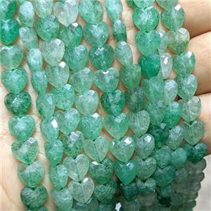 Natural Green Strawberry Quartz Heart Beads Faceted, approx 8mm [GB25376]