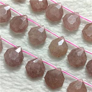 Natural Pink Strawberry Quartz Teardrop Beads Flat Faceted, approx 12-15mm [GB25428]
