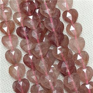 Natural Pink Strawberry Quartz Heart Beads Faceted, approx 14mm [GB25457]