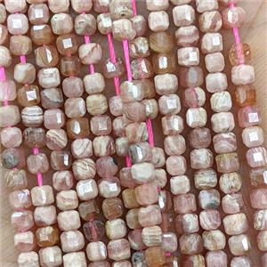 Natural Argentine Rhodochrosite Beads Pink Faceted Cube, approx 3mm [GB25713]