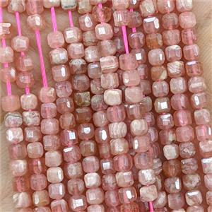 Natural Pink Argentine Rhodochrosite Beads AA-Grade Faceted Cube, approx 3mm [GB25714]