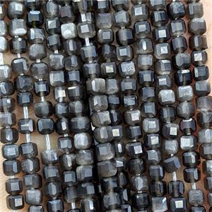 Silver Obsidian Beads Faceted Cube, approx 3mm [GB25737]