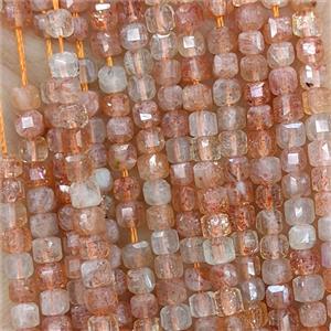 Natural Orange Sunstone Beads Faceted Cube, approx 3mm [GB25740]