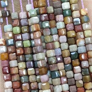 Natural Chinese Alashan Agate Beads Alxa Multicolor Faceted Cube, approx 3mm [GB25746]