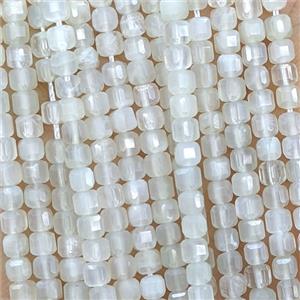 Natural White Moonstone Beads Faceted Cube, approx 3mm [GB25748]