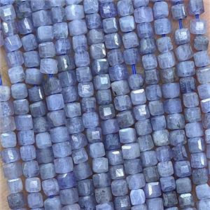 Natural Tanzanite Beads Blue AA-Grade Faceted Cube, approx 3mm [GB25751]