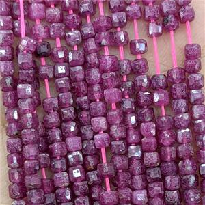 Natural Ruby Beads Red Treated Faceted Cube, approx 3mm [GB25752]