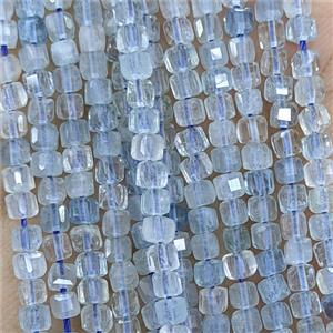 Natural Blue Topaz Beads AA-Grade Faceted Cube, approx 3mm [GB25759]