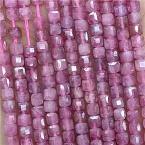 Natural Pink Tourmaline Beads AA-Grade Faceted Cube, approx 3mm [GB25761]