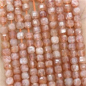 Natural Orange Sunstone Beads Faceted Cube, approx 3mm [GB25766]