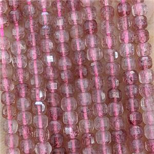 Natural Pink Strawberry Quartz Beads Faceted Cube, approx 3mm [GB25773]