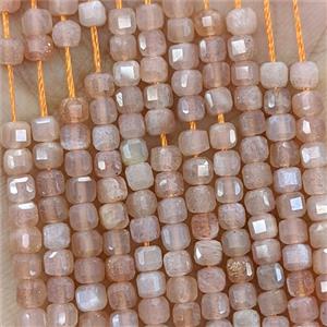 Peach Moonstone Beads Faceted Cube, approx 3mm [GB25776]