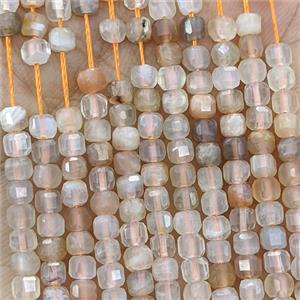 Lt.peach Moonstone Beads Faceted Cube, approx 3mm [GB25777]