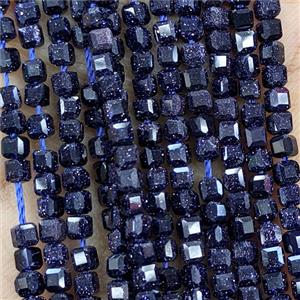 Blue Sandstone Beads Faceted Cube, approx 3mm [GB25780]