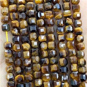 Natural Tiger Eye Stone Beads Faceted Cube, approx 3mm [GB25783]