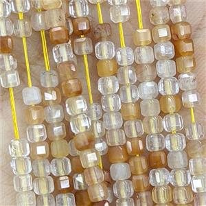 Yellow Actinolite Beads Faceted Cube, approx 3mm [GB25784]