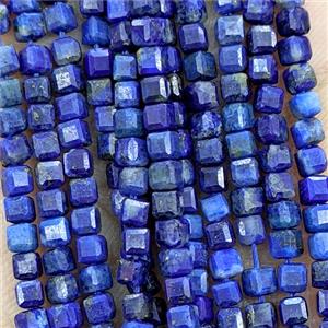Natural Lapis Lazuli Beads Blue Faceted Cube Undye, approx 3mm [GB25785]