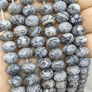 Natural Gray Map Jasper Beads Faceted Rondelle, approx 8x12mm [GB25813]