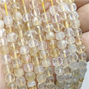 Natural Citrine Beads Faceted Cube, approx 6-7mm [GB25827]