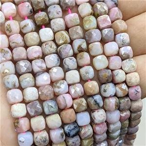 Natural Pink Opal Beads AB-Grade Faceted Cube, approx 6-7mm [GB25829]