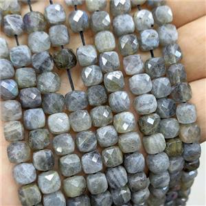 Natural Labradorite Beads Faceted Cube, approx 6-7mm [GB25830]