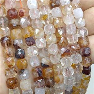 Natural Yellow Hematoid Quartz Beads Faceted Cube, approx 7-8mm [GB25836]