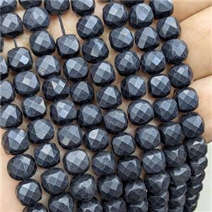 Black Shungite Beads Faceted Cube, approx 7-8mm [GB25843]