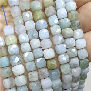 Natural Aquamarine Beads Faceted Cube, approx 7-8mm [GB25844]