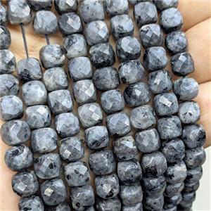 Natural Black Labradorite Beads Faceted Cube, approx 7-8mm [GB25848]