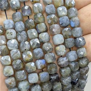 Natural Labradorite Beads Faceted Cube, approx 7-8mm [GB25853]