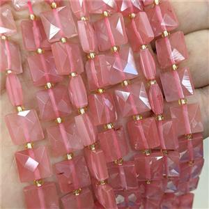 Red Synthetic Quartz Square Beads Faceted, approx 10mm [GB25856]
