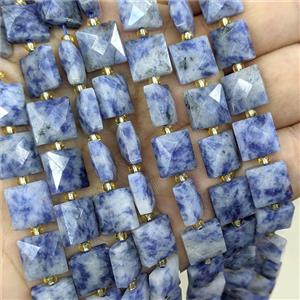 Natural Blue Dalmatian Jasper Square Beads Faceted, approx 10mm [GB25858]