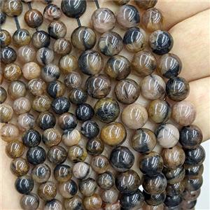 Natural Chiastolite Beads Smooth Round Coffee Black, approx 4mm [GB25901-4MM]