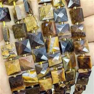 Tiger Eye Stone Square Beads Faceted, approx 10mm [GB25913]