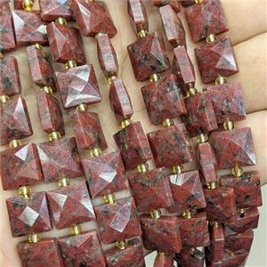 Red Sesame Jasper Square Beads Faceted, approx 10mm [GB25919]