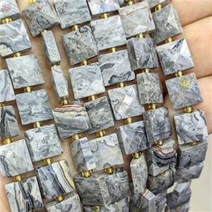 Gray Map Jasper Square Beads Faceted, approx 10mm [GB25922]
