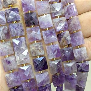 Purple Amethyst Square Beads Faceted, approx 10mm [GB25926]