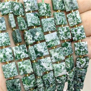 Green Dalmatian Jasper Square Beads Faceted, approx 10mm [GB25936]