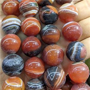 Natural Red Stripe Agate Beads Banded Smooth Round Dye, approx 20mm [GB25985]