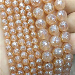 Natural Agate Beads Faceted Round Champagne Electroplated, approx 10mm [GB26001-10MM]