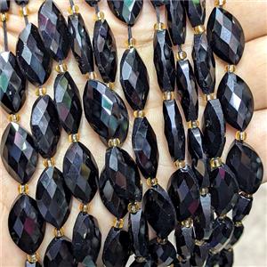 Natural Black Obsidian Horseeye Beads Faceted, approx 10-16mm [GB26020]