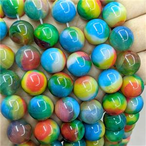 Natural Agate Beads Multicolor Dye Smooth Round, approx 14mm [GB26043]